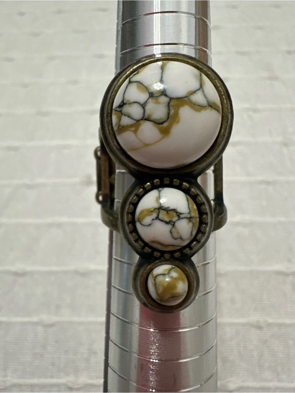 Paparazzi White and Tan Marbled Triple-Stack Ring